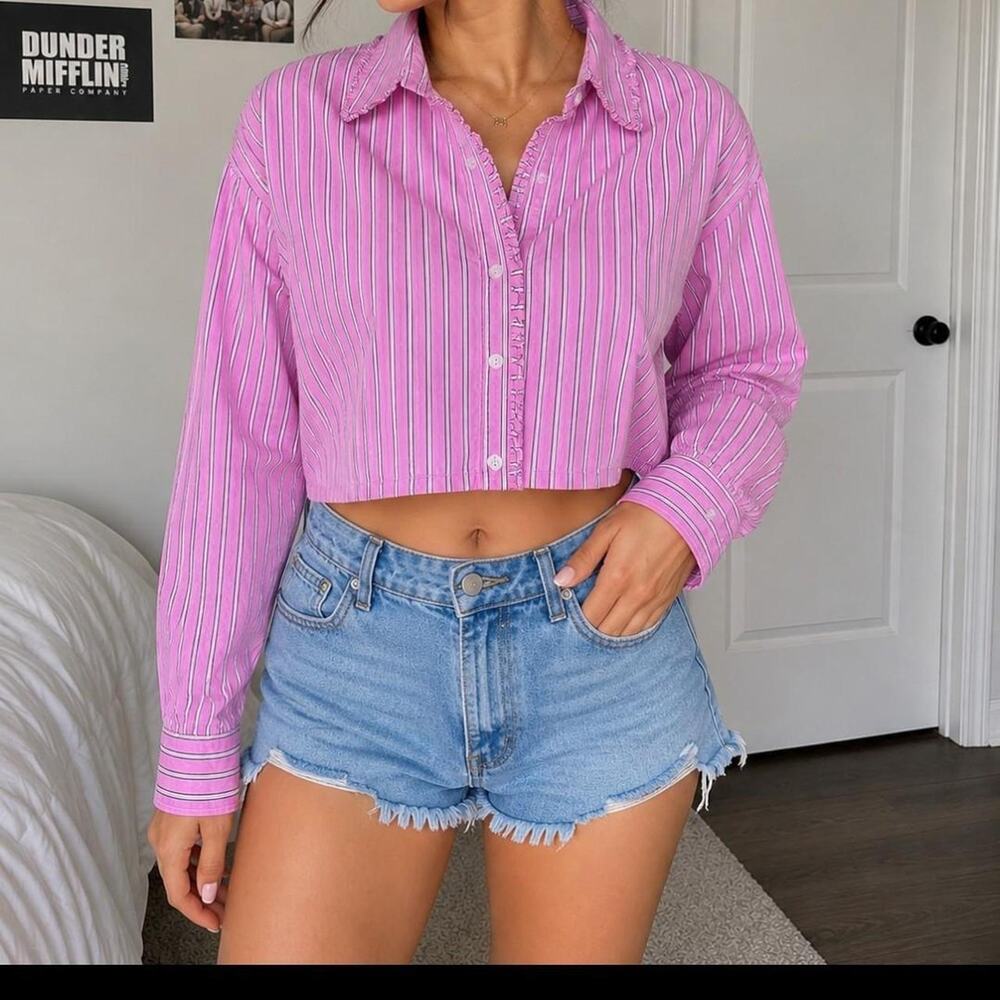 Old navy pink cropped striped top